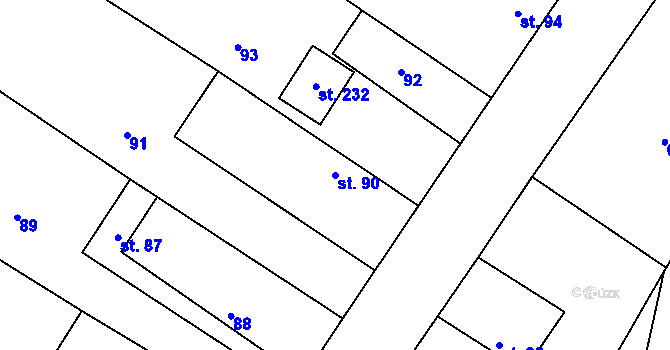 Parcela st. 90 v KÚ Doubrava u Kostomlat nad Labem, Katastrální mapa