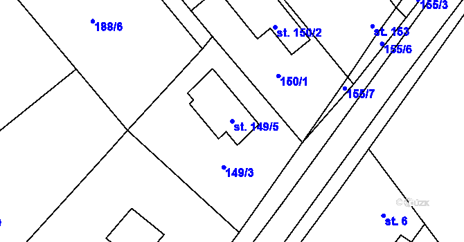 Parcela st. 149/5 v KÚ Doubrava u Kostomlat nad Labem, Katastrální mapa