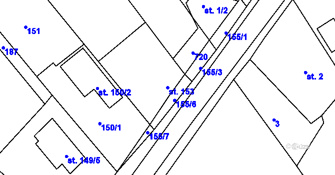 Parcela st. 153 v KÚ Doubrava u Kostomlat nad Labem, Katastrální mapa