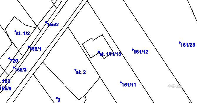 Parcela st. 161/13 v KÚ Doubrava u Kostomlat nad Labem, Katastrální mapa