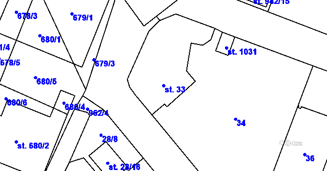 Parcela st. 33 v KÚ Kostomlaty nad Labem, Katastrální mapa