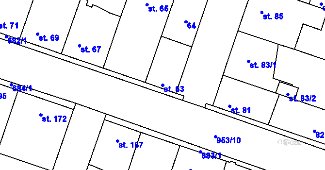 Parcela st. 63 v KÚ Kostomlaty nad Labem, Katastrální mapa