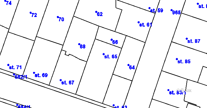 Parcela st. 65 v KÚ Kostomlaty nad Labem, Katastrální mapa