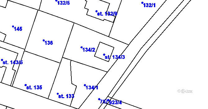 Parcela st. 134/3 v KÚ Kostomlaty nad Labem, Katastrální mapa