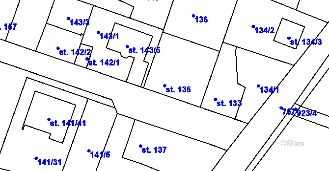 Parcela st. 135 v KÚ Kostomlaty nad Labem, Katastrální mapa