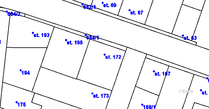 Parcela st. 172 v KÚ Kostomlaty nad Labem, Katastrální mapa