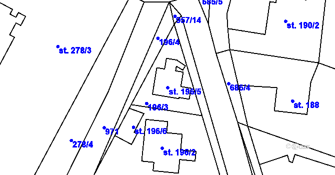 Parcela st. 196/5 v KÚ Kostomlaty nad Labem, Katastrální mapa