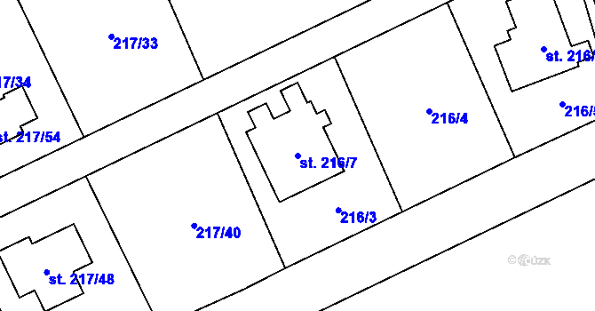 Parcela st. 216/7 v KÚ Kostomlaty nad Labem, Katastrální mapa