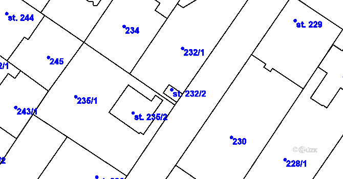 Parcela st. 232/2 v KÚ Kostomlaty nad Labem, Katastrální mapa