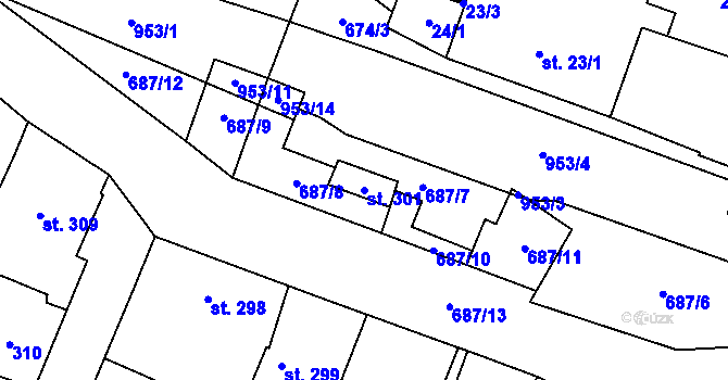 Parcela st. 301 v KÚ Kostomlaty nad Labem, Katastrální mapa