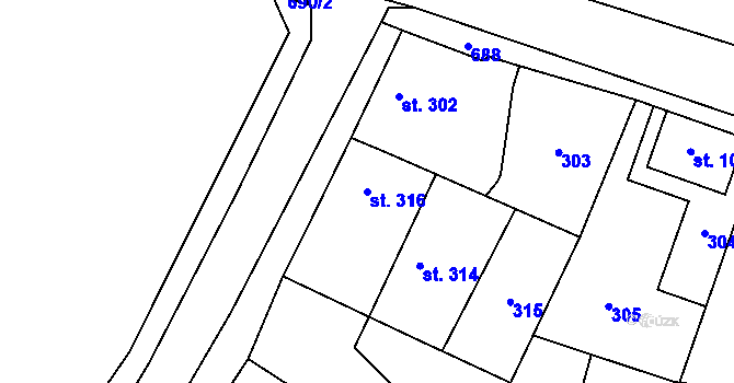 Parcela st. 316 v KÚ Kostomlaty nad Labem, Katastrální mapa