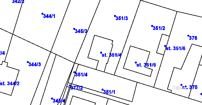 Parcela st. 351/4 v KÚ Kostomlaty nad Labem, Katastrální mapa