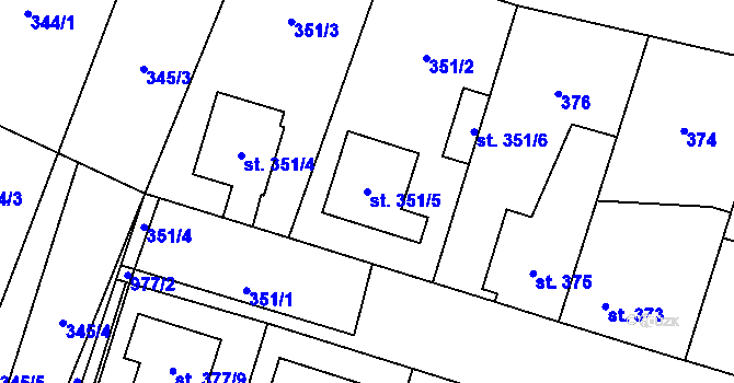 Parcela st. 351/5 v KÚ Kostomlaty nad Labem, Katastrální mapa