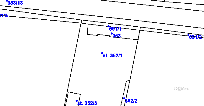 Parcela st. 352/1 v KÚ Kostomlaty nad Labem, Katastrální mapa