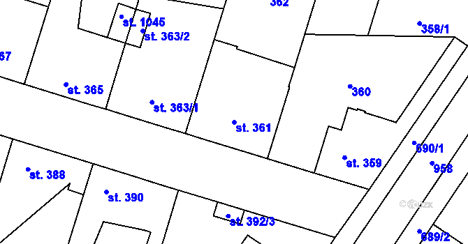 Parcela st. 361 v KÚ Kostomlaty nad Labem, Katastrální mapa
