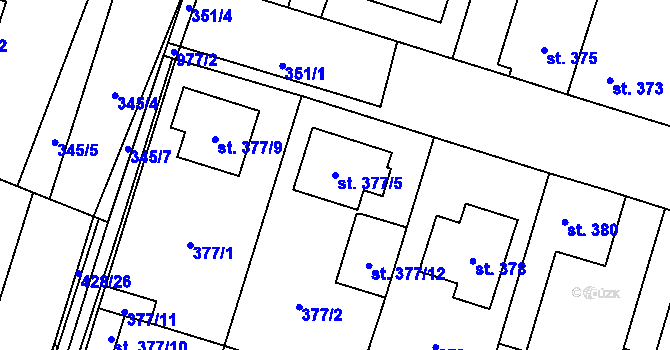 Parcela st. 377/5 v KÚ Kostomlaty nad Labem, Katastrální mapa