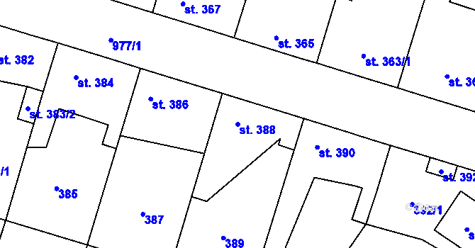 Parcela st. 388 v KÚ Kostomlaty nad Labem, Katastrální mapa