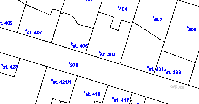 Parcela st. 403 v KÚ Kostomlaty nad Labem, Katastrální mapa