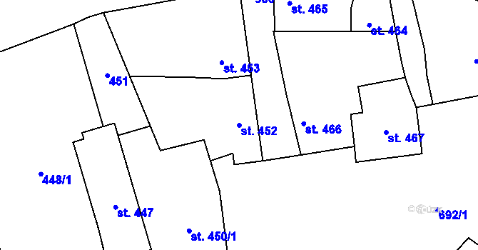 Parcela st. 452 v KÚ Kostomlaty nad Labem, Katastrální mapa