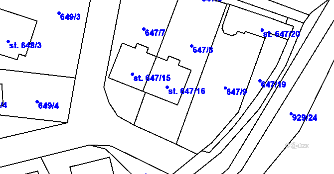 Parcela st. 647/16 v KÚ Kostomlaty nad Labem, Katastrální mapa