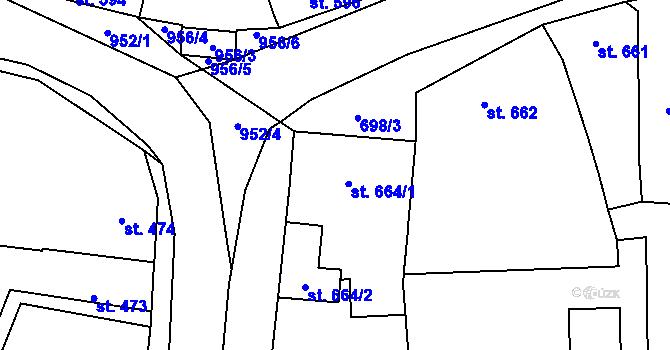 Parcela st. 664 v KÚ Kostomlaty nad Labem, Katastrální mapa