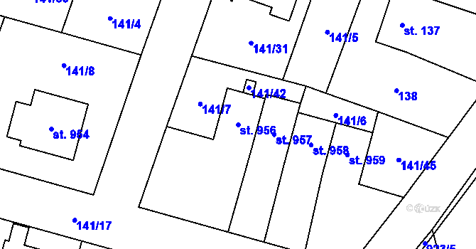 Parcela st. 956 v KÚ Kostomlaty nad Labem, Katastrální mapa