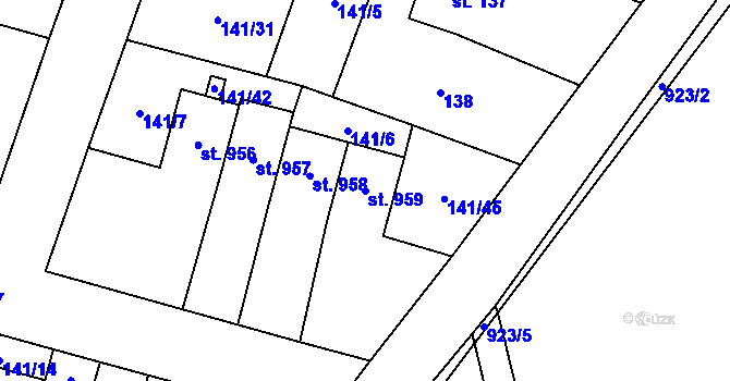 Parcela st. 959 v KÚ Kostomlaty nad Labem, Katastrální mapa