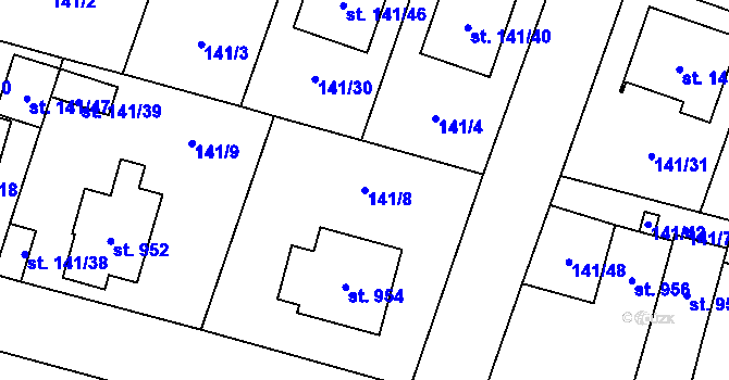 Parcela st. 141/8 v KÚ Kostomlaty nad Labem, Katastrální mapa