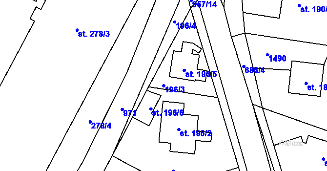 Parcela st. 196/3 v KÚ Kostomlaty nad Labem, Katastrální mapa
