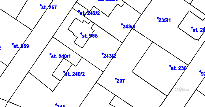 Parcela st. 243/2 v KÚ Kostomlaty nad Labem, Katastrální mapa