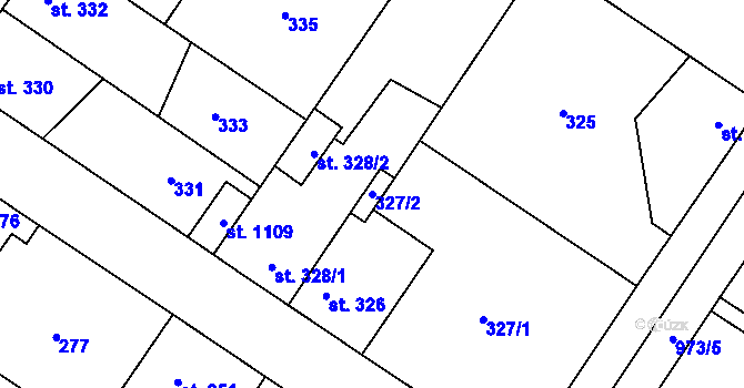 Parcela st. 327/2 v KÚ Kostomlaty nad Labem, Katastrální mapa