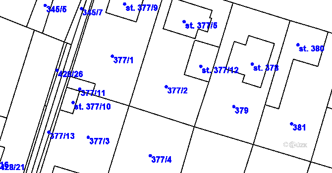 Parcela st. 377/2 v KÚ Kostomlaty nad Labem, Katastrální mapa