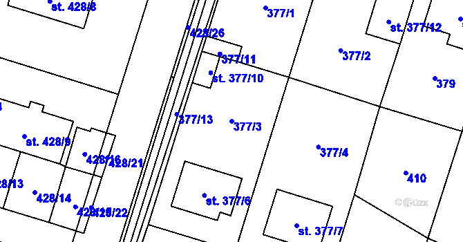 Parcela st. 377/3 v KÚ Kostomlaty nad Labem, Katastrální mapa