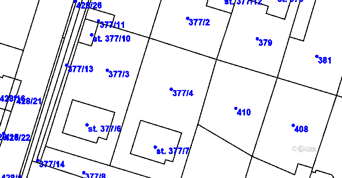 Parcela st. 377/4 v KÚ Kostomlaty nad Labem, Katastrální mapa