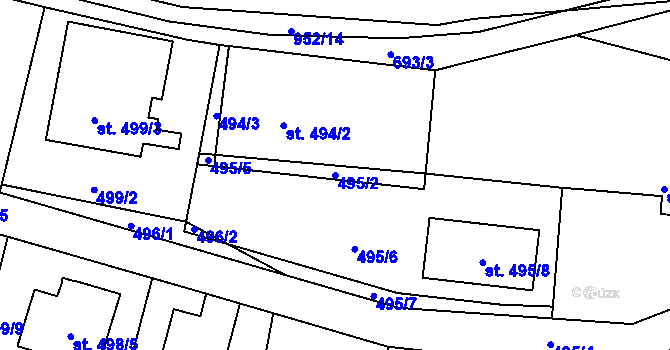 Parcela st. 495/2 v KÚ Kostomlaty nad Labem, Katastrální mapa