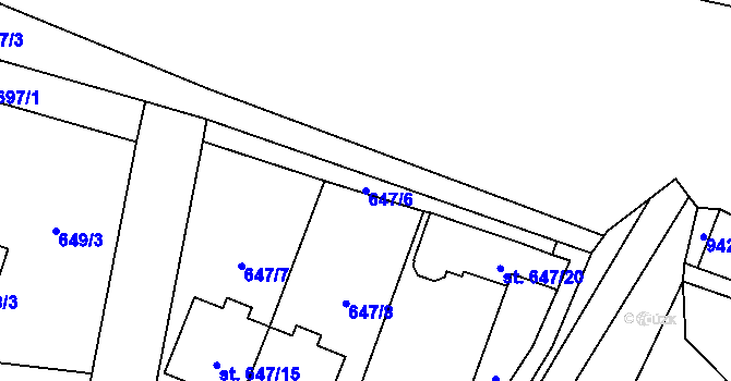 Parcela st. 647/6 v KÚ Kostomlaty nad Labem, Katastrální mapa