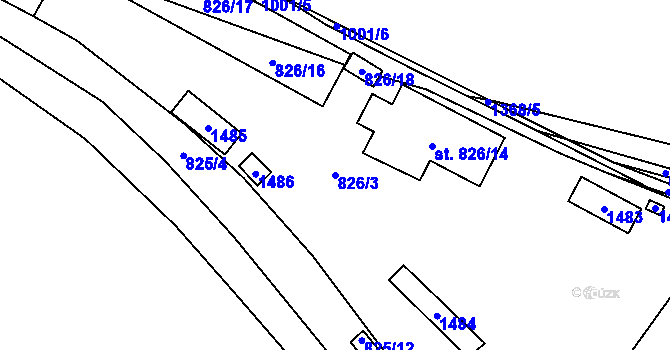 Parcela st. 826/3 v KÚ Kostomlaty nad Labem, Katastrální mapa