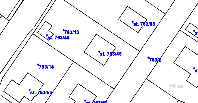 Parcela st. 763/45 v KÚ Kostomlaty nad Labem, Katastrální mapa