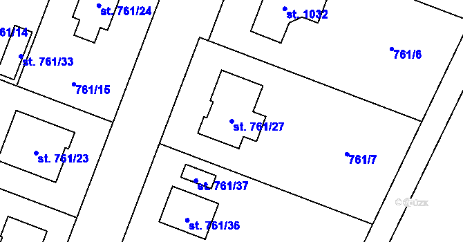 Parcela st. 761/27 v KÚ Kostomlaty nad Labem, Katastrální mapa
