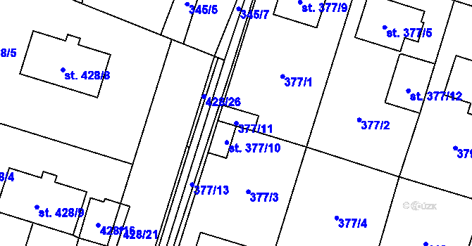 Parcela st. 377/11 v KÚ Kostomlaty nad Labem, Katastrální mapa