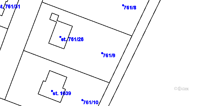 Parcela st. 761/9 v KÚ Kostomlaty nad Labem, Katastrální mapa