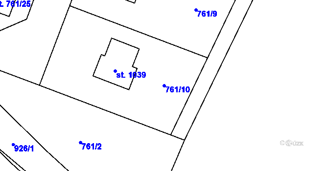 Parcela st. 761/10 v KÚ Kostomlaty nad Labem, Katastrální mapa