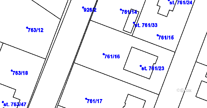 Parcela st. 761/16 v KÚ Kostomlaty nad Labem, Katastrální mapa