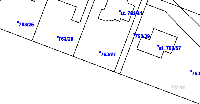 Parcela st. 763/27 v KÚ Kostomlaty nad Labem, Katastrální mapa