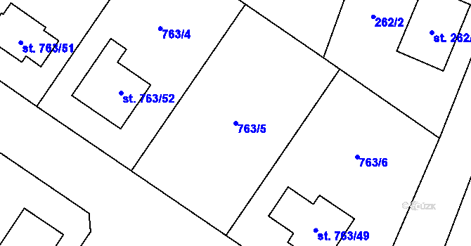 Parcela st. 763/5 v KÚ Kostomlaty nad Labem, Katastrální mapa