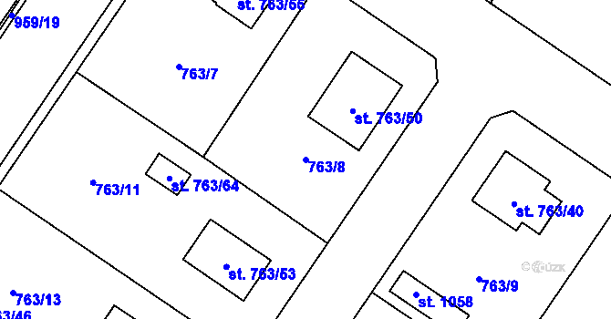 Parcela st. 763/8 v KÚ Kostomlaty nad Labem, Katastrální mapa