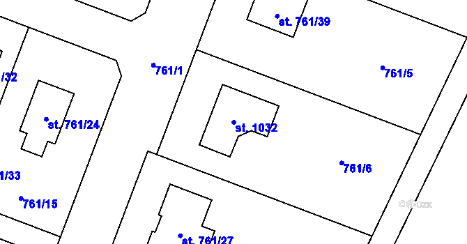 Parcela st. 1032 v KÚ Kostomlaty nad Labem, Katastrální mapa