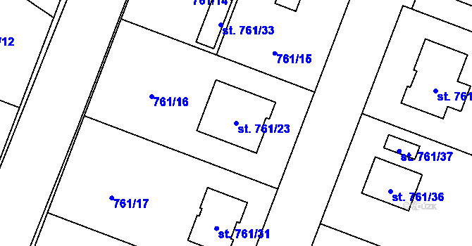 Parcela st. 761/23 v KÚ Kostomlaty nad Labem, Katastrální mapa