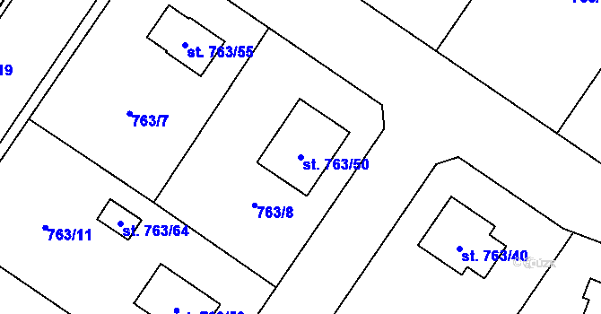 Parcela st. 763/50 v KÚ Kostomlaty nad Labem, Katastrální mapa