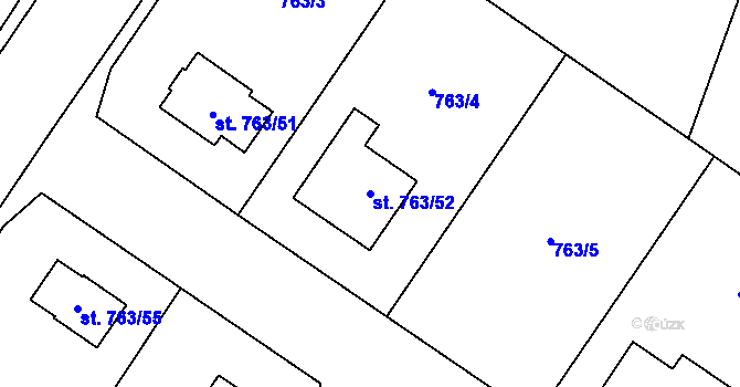 Parcela st. 763/52 v KÚ Kostomlaty nad Labem, Katastrální mapa